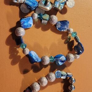 Blue and Silver Beaded Bracelet Set of 3